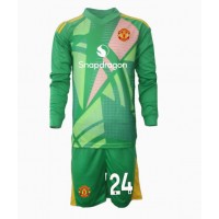 Camisa de Futebol Manchester United Andre Onana #24 Goleiro Equipamento Alternativo Infantil 2024-25 Manga Comprida (+ Calças curtas)